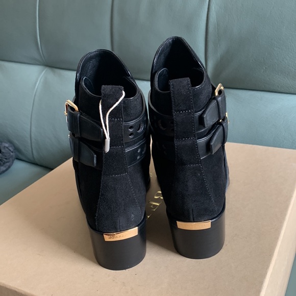 BURBERRY Black Suede Metal Logo Ankle Boots - Picture 9 of 15